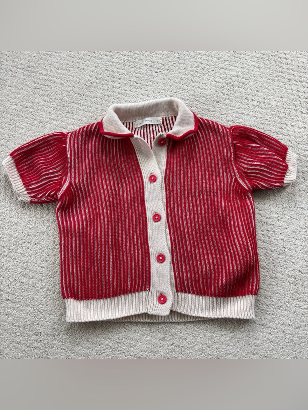 Fin & Vince brick Red & Cream Knit Polo Charlie Cardigan